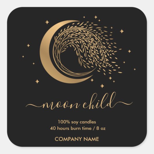 Moon Mystic Witchy Celestial Willow Tree Square St Vierkante Sticker (Voorkant)