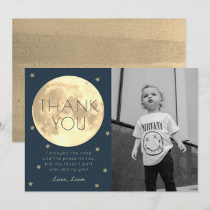 Moon Navy Blue Boy Foto Verjaardag Dankjewel Kaart