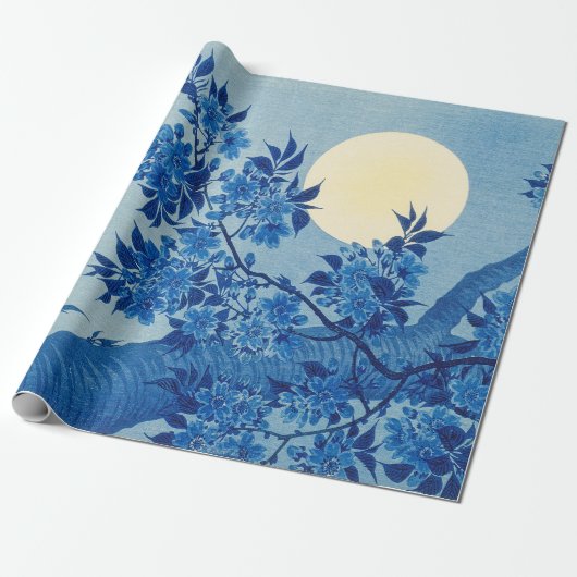 Moon Night Evening Tree Blue Moonlit Cadeaupapier (Uitgerold)