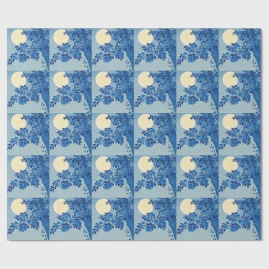 Moon Night Evening Tree Blue Moonlit Cadeaupapier (Vlak)