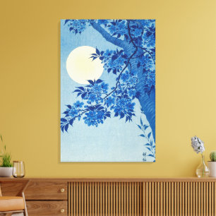 Moon Night Evening Tree Blue Moonlit Canvas Afdruk