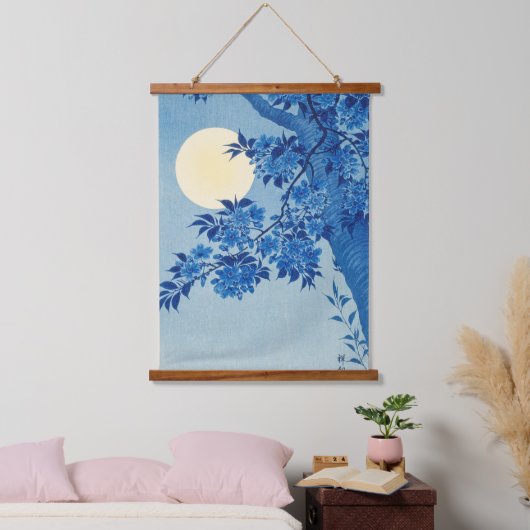Moon Night Evening Tree Blue Moonlit Hangend Wandkleed (Slaapkamer)