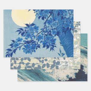 Moon Night Evening Tree Blue Moonlit Inpakpapier Vel