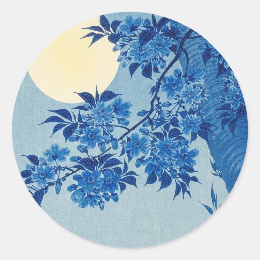 Moon Night Evening Tree Blue Moonlit Ronde Sticker (Voorkant)