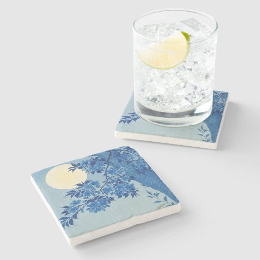 Moon Night Evening Tree Blue Moonlit Stenen Onderzetter (Zijkant)