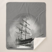 Moon Night Sky Sailing Ship Haunted Graphic art Sherpa Deken (Voorkant)