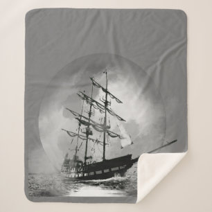Moon Night Sky Sailing Ship Haunted Graphic art Sherpa Deken