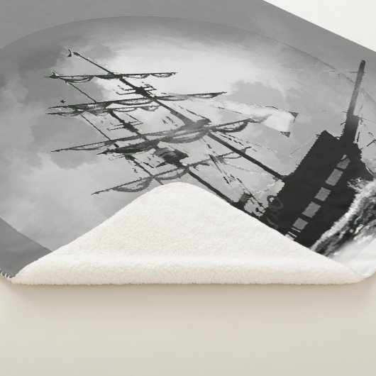 Moon Night Sky Sailing Ship Haunted Graphic art Sherpa Deken (3/4)