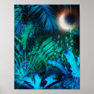 Moon Night Tropical Oerwoud blauw Poster