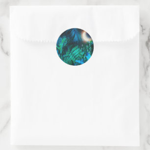 Moon Night Tropical Oerwoud blauw Ronde Sticker
