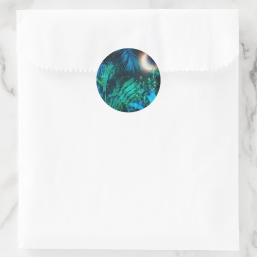 Moon Night Tropical Oerwoud blauw Ronde Sticker (Tas)