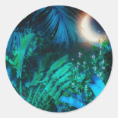 Moon Night Tropical Oerwoud blauw Ronde Sticker (Voorkant)