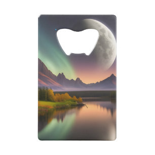Moon over berglandschap kredietkaart flessenopener