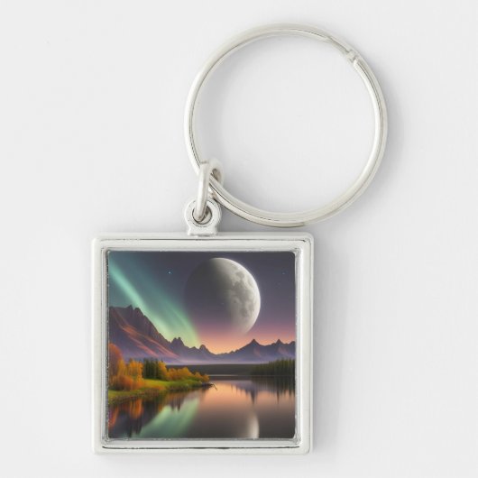 Moon over berglandschap sleutelhanger (Voorkant)