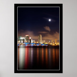 Moon over Miami skyline - Poster