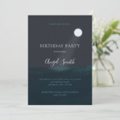 Moon over Ocean Birthday Party Invitation Kaart (Staand voorkant)