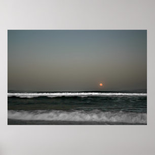 Moon Over Waves Poster