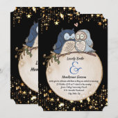Moon Owls Waterverf Wedding Invitation Kaart (Voorkant / Achterkant)