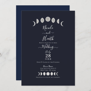 Moon Phases Blue Astrology Celestial Wedding Kaart