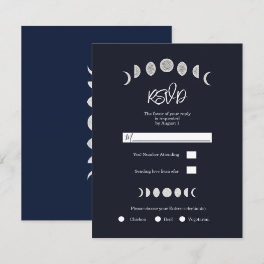 Moon Phases Blue Astrology Celestial Wedding RSVP Kaart (Voorkant / Achterkant)
