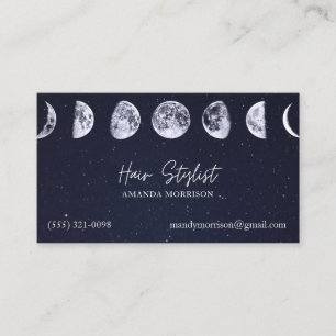 Moon Phases Celestial Hair Stylist Visitekaartjes