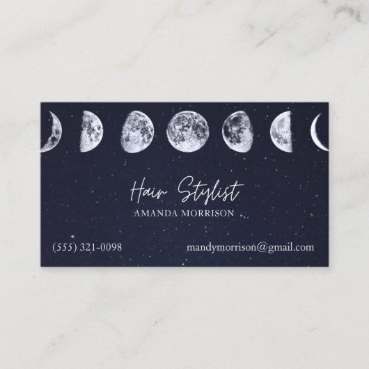Moon Phases Celestial Hair Stylist Visitekaartjes (Voorkant)