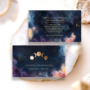 Moon Phases Celestial Navy Healing Arts Coach Chic Visitekaartje