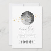 Moon Phases Gold Stars Photo Birthday Invitation (Devant)