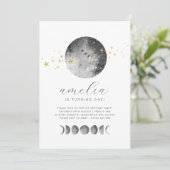 Moon Phases Gold Stars Photo Birthday Invitation (Debout devant)