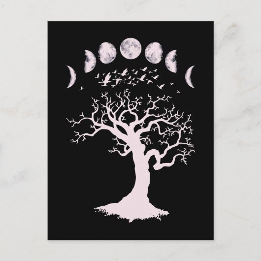 Moon Phases Gothic Tree Birds Briefkaart (Voorkant)