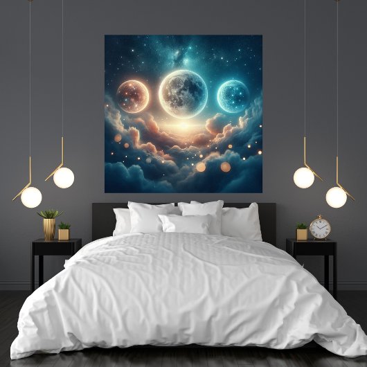 Moon Phases Over Clouds Canvas Afdruk