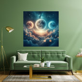 Moon Phases Over Clouds Canvas Afdruk