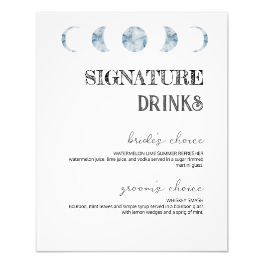 Moon Phases Signature Drinken Wedding Bar Poster (Voorkant)