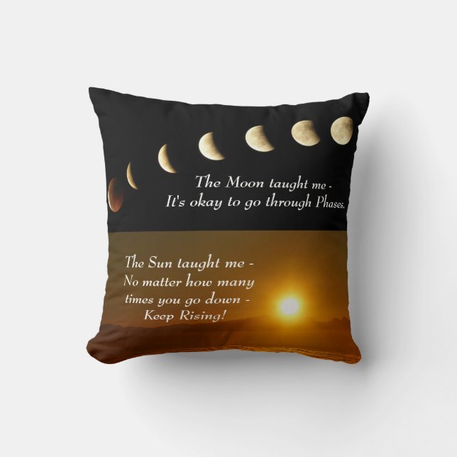 Moon Phases Sun verhoogt Inspirerend Quote Kussen (Voorkant)