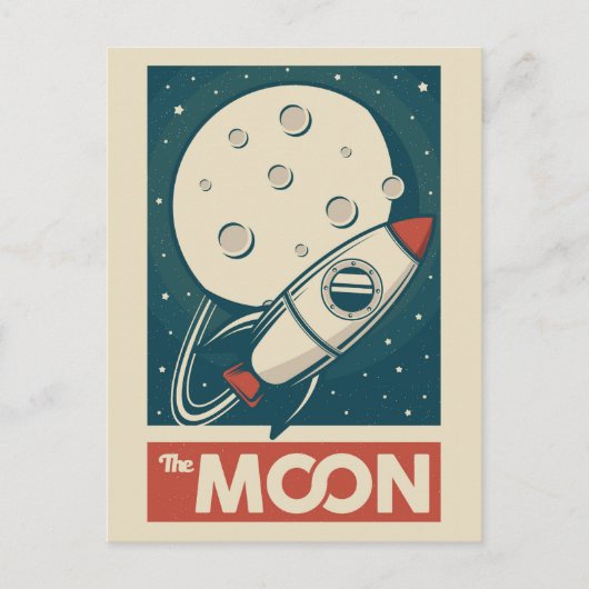 Moon Retro Galaxy Rocket Briefkaart (Voorkant)