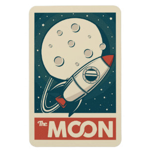 Moon Retro Galaxy Rocket Magneet