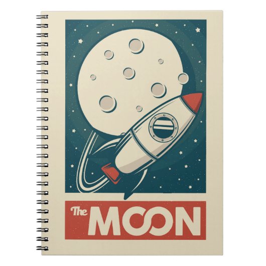 Moon Retro Galaxy Rocket Notitieboek (Voorkant)