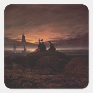 Moon Rising Over the Zee, 1822 (olie op doek) Vierkante Sticker