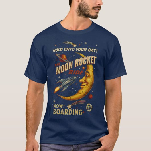 Moon Rocket Ride Mannen T-shirt (Navy) (Voorkant)