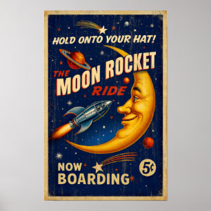 Moon Rocket Ride Vintage Poster - retro sci-fi