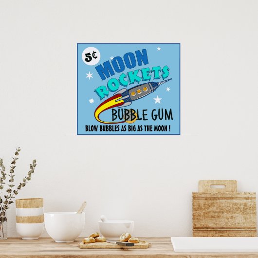 Moon Rockets Buble Gum Machine Poster (Cuisine)
