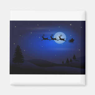 Moon Silhouettes Santa Claus Reindeers Santa Magneet