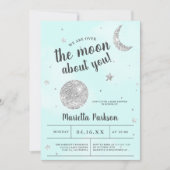 Moon Silver Glitter Blue wolds baby shower Kaart (Voorkant)