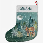 Moon Snowfall Waterverf Fawn Deer Forest Grote Kerstsok (Achterkant)