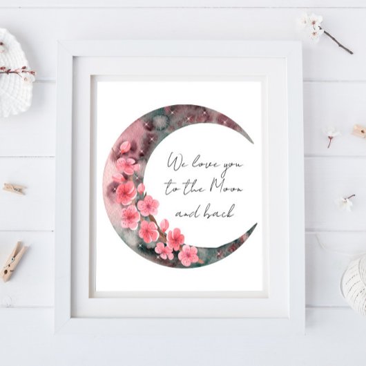 Moon Spring Flower Baby Girl Nursery Poster