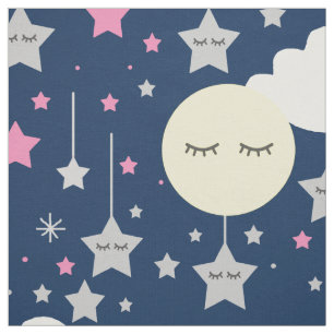 Moon Star Cloud Baby Girl Nursery Stof