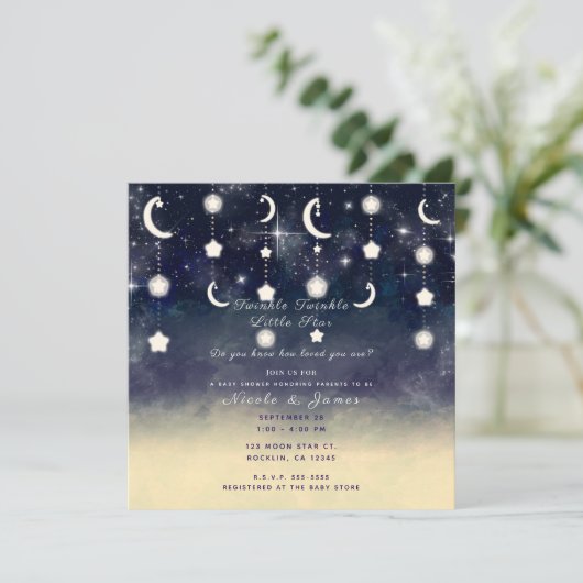 Moon Star Glow Hemelse Waterverf Baby shower Kaart (Staand voorkant)