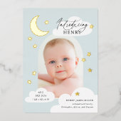 Moon Stars Arch Foto Blue Birth Announding Folie Uitnodiging (Voorkant)