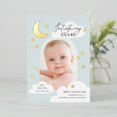 Moon Stars Arch Foto Blue Birth Announding Folie Uitnodiging (Staand Voorkant)