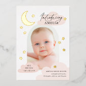 Moon Stars Arch Photo Faire-part de naissance rose (Recto)